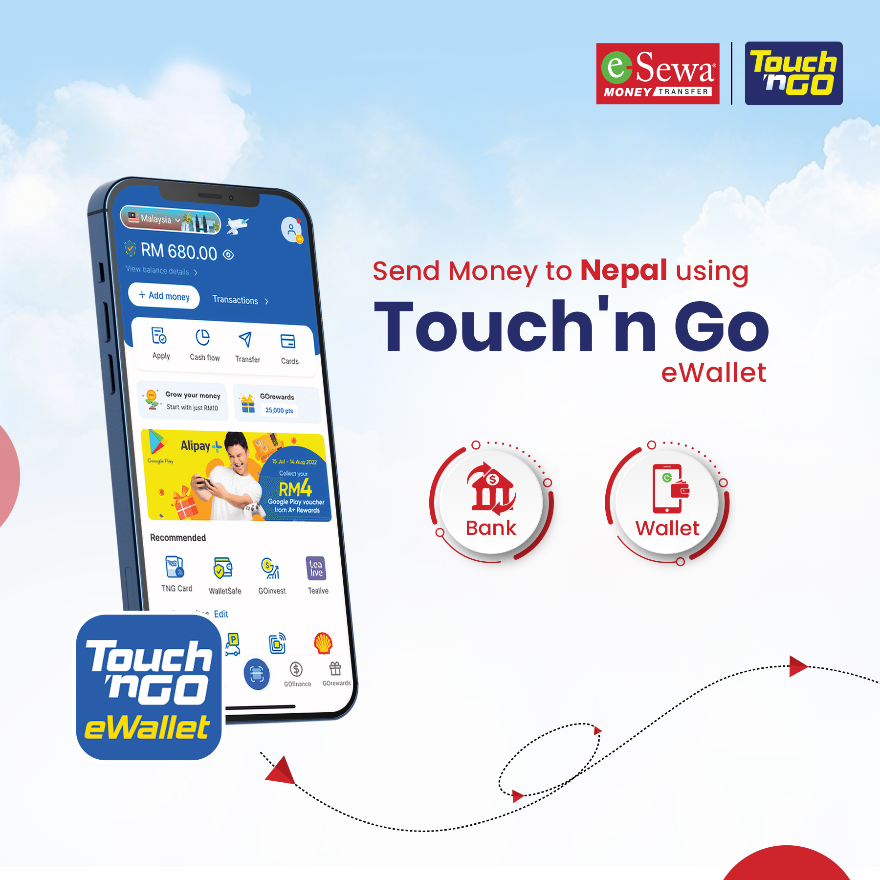 Send Money from Malaysia to Nepal Via Touch ‘n Go eWallet - Featured Image