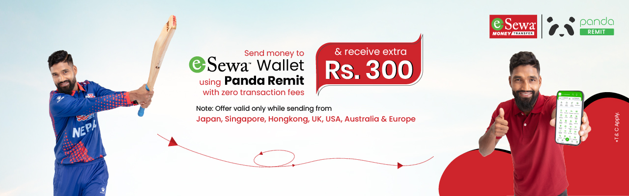 Send money to eSewa Wallet using Panda remit with zero Transaction Fees and receive Extra Rs 300. - Banner Image